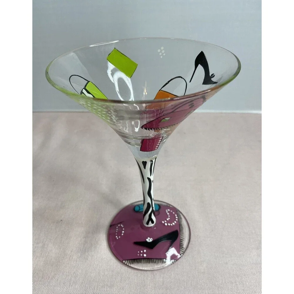 Lolita -Love My Martini (SHOPAHOLIC) Glass. Hand Painted Recipe On Bottom 10oz.